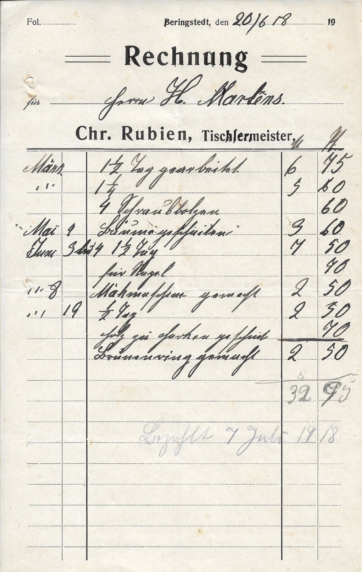 Tischlermeister Chr. Rubien Rg von 1918 für website